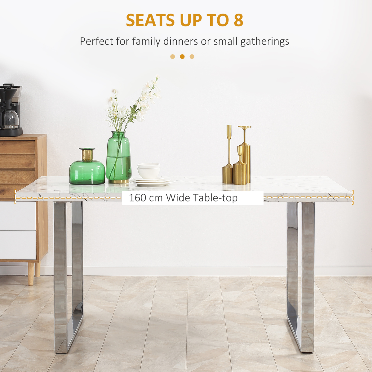 Elegant Marble-Effect Rectangular Dining Table for 6-8 People - 160 cm - Picture 14 of 18
