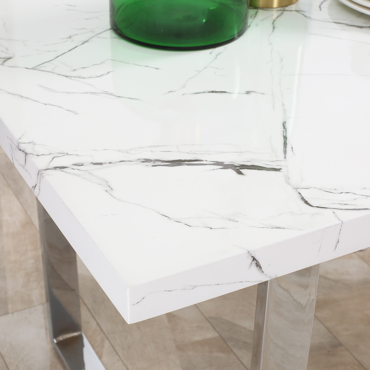Elegant Marble-Effect Rectangular Dining Table for 6-8 People - 160 cm - Picture 17 of 18