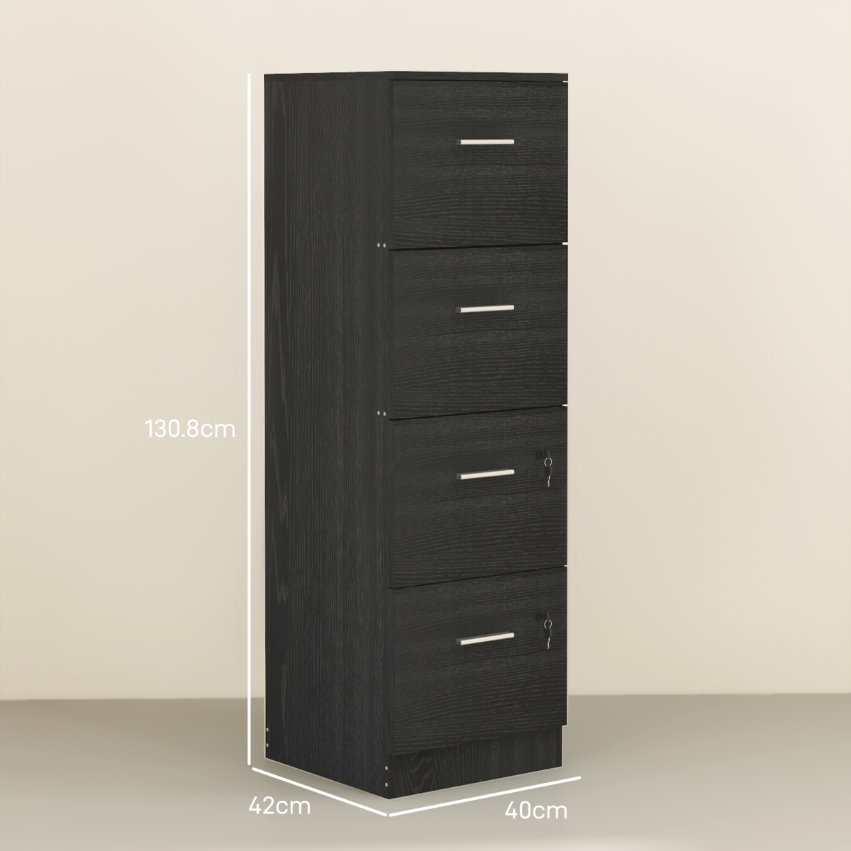 4 Drawer Locking Filing Cabinet Wood Effect Office File Storage with Wheels - Produktbild 2