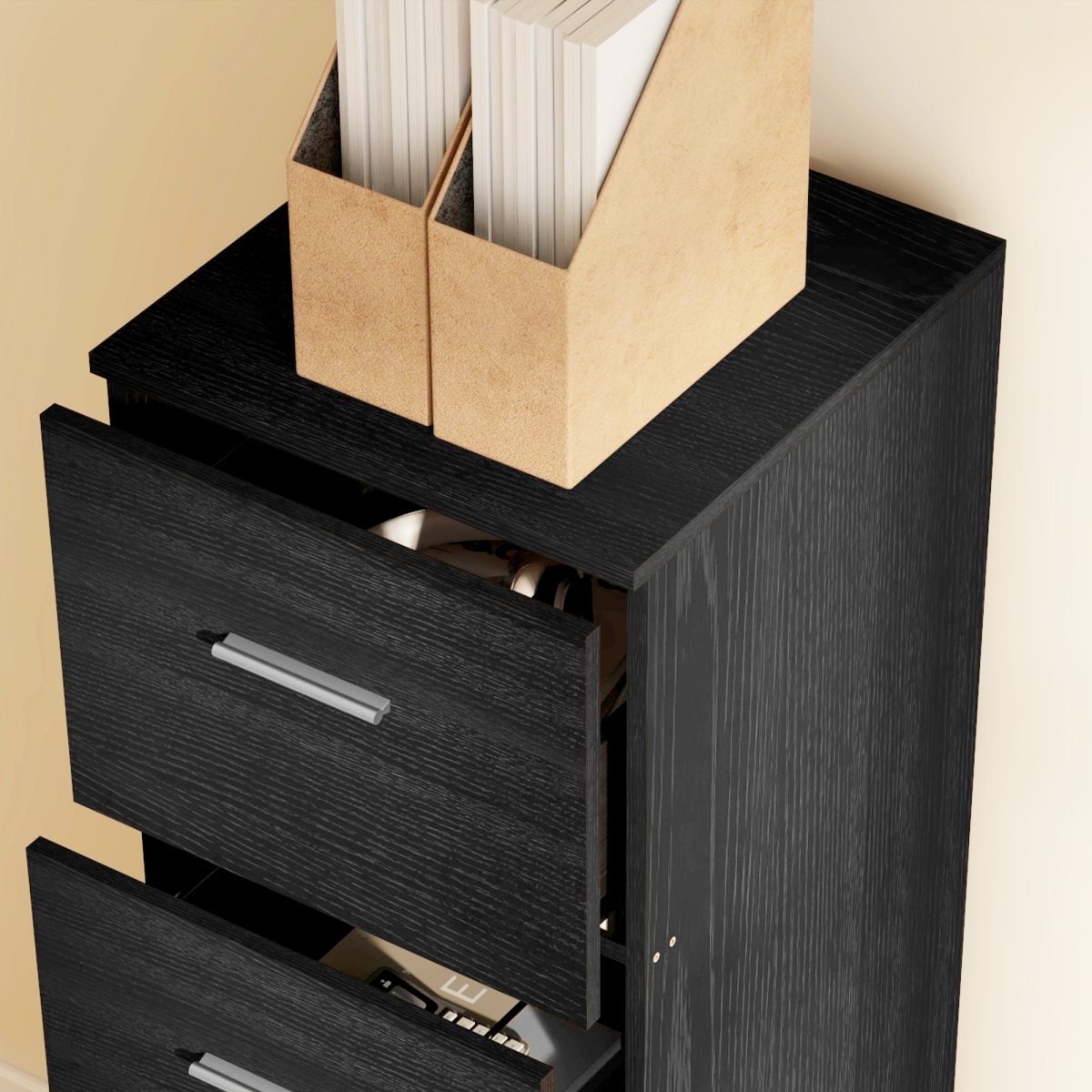 4 Drawer Locking Filing Cabinet Wood Effect Office File Storage with Wheels - Produktbild 6