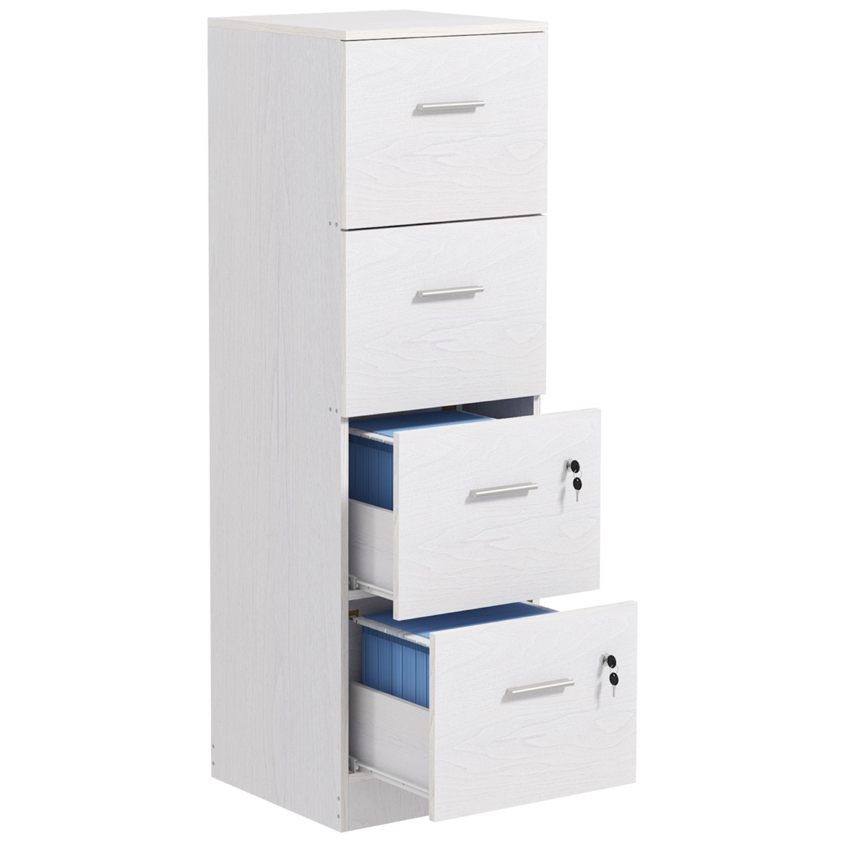 Homcom 4 Drawer File Cabinet Locking Filing Cabinet For A4, Ash Wood-Effect