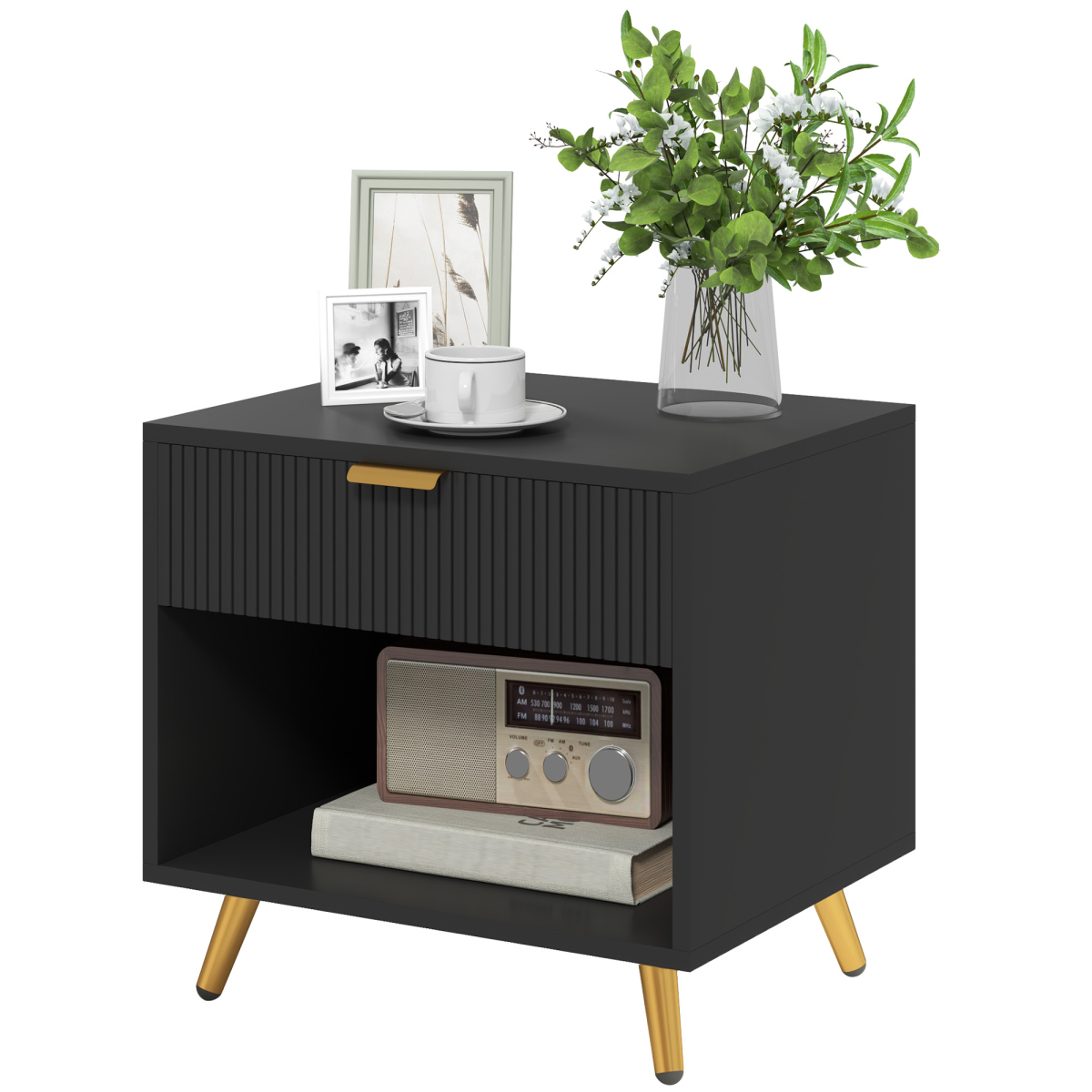 Homcom Small Table With Drawer, Open Compartment And Handle, Black