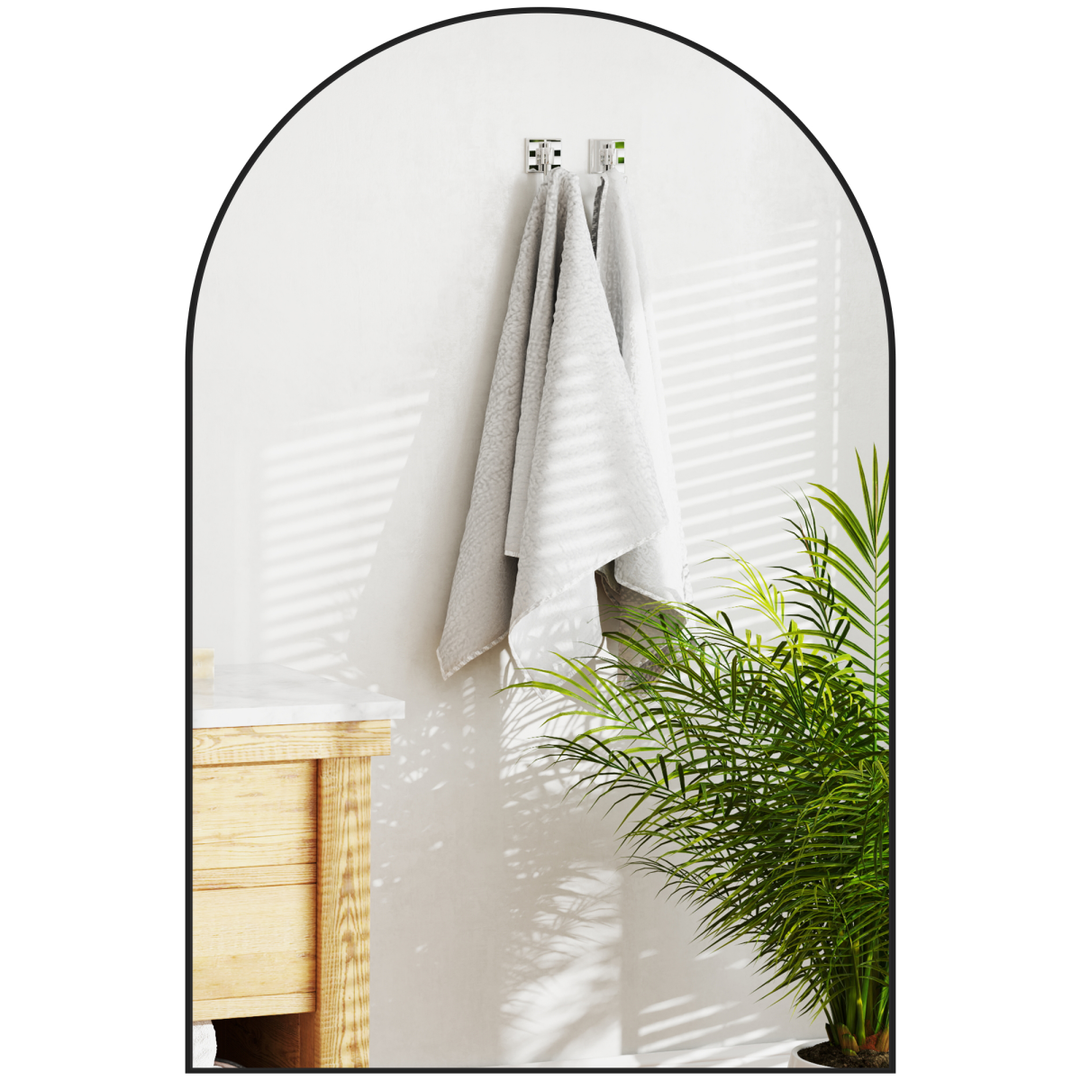 Homcom Arch Bathroom Mirror, Modern Wall Mirror With Steel Frame, Black
