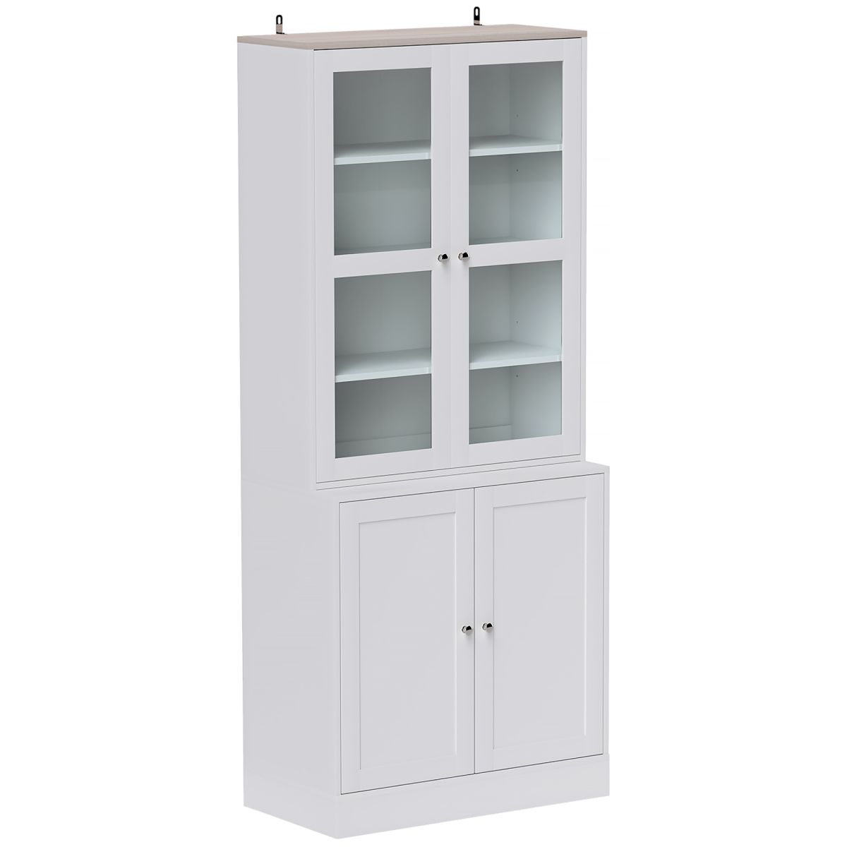 HOMCOM MDF Display Cabinet with Tempered Glass Doors & Adjustable Shelves - White