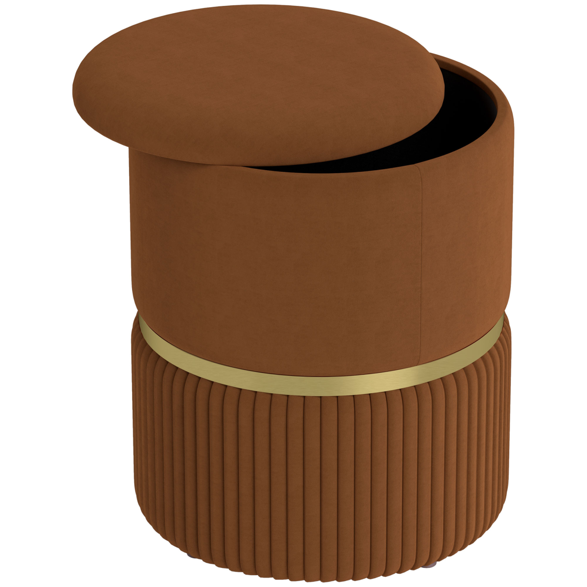 HOMCOM Velvet-Feel Round Storage Pouffe Footstool - Light Brown