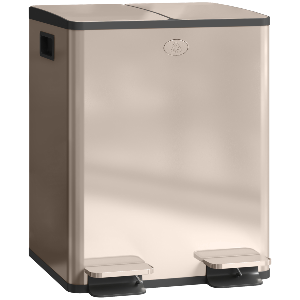 Homcom 2 X 20l Dual Kitchen Bin Pedal Bin For Recycling And Waste, Gold Tone