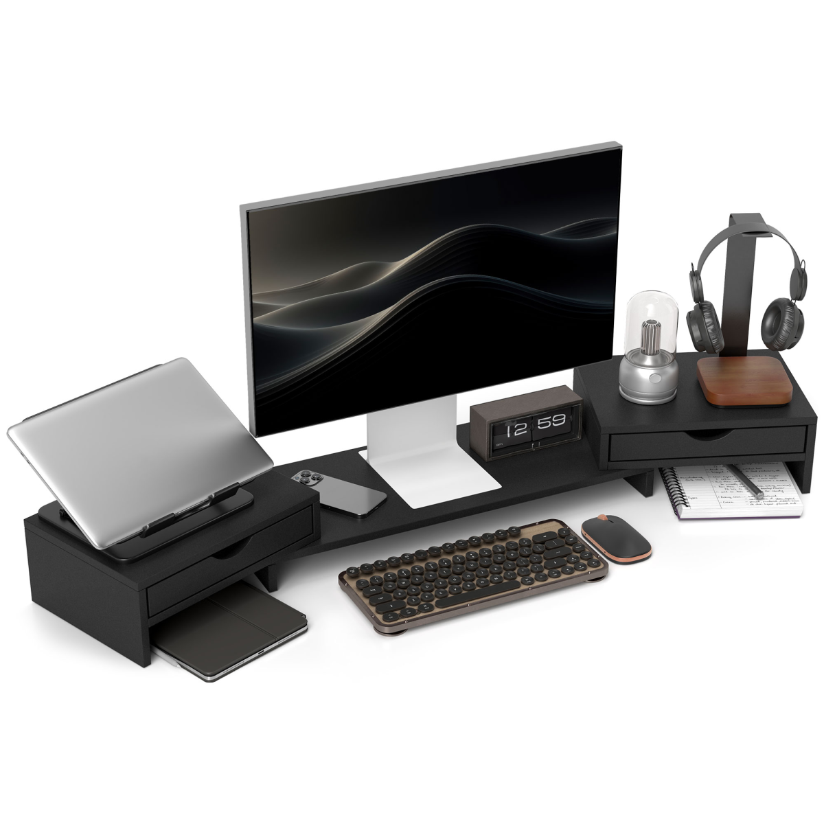 Homcom Dual Monitor Stand Riser With Adjustable Length And Angle, Black