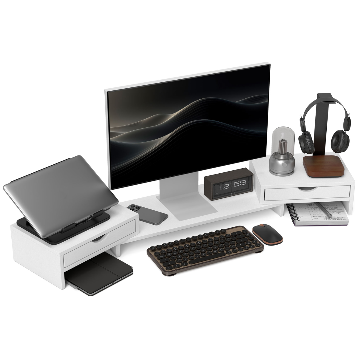 Homcom Dual Monitor Stand Riser With Adjustable Length And Angle, White
