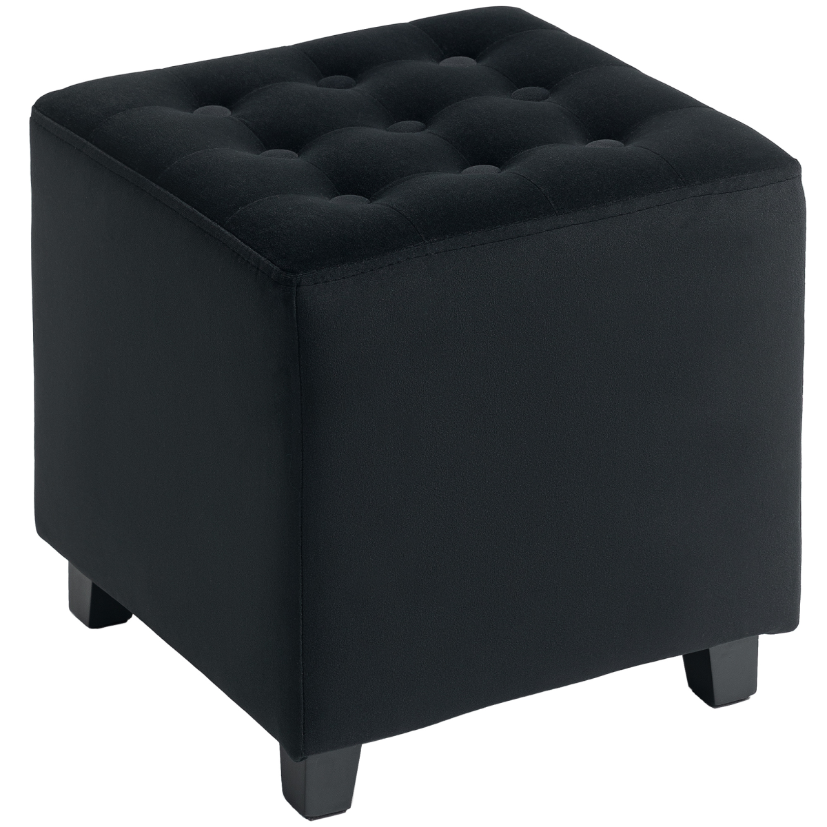 Homcom Square Footstool Small Ottoman W/ Wood Legs For Bedroom Charcoal Grey