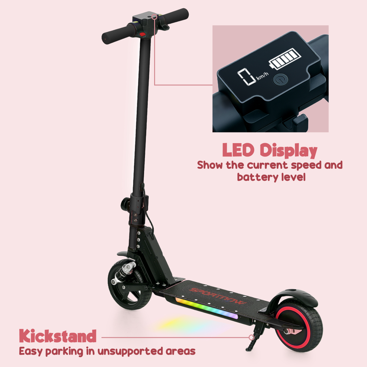SPORTNOW Folding Electric Scooter w/ LED Lights and Display - Picture 59 of 59