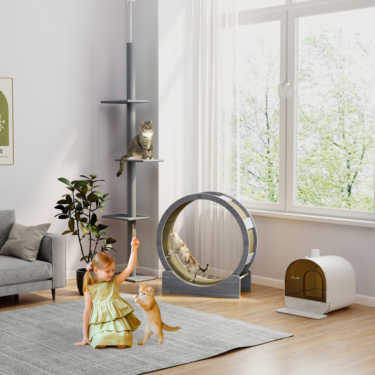 PawHut Cat Wheel with Brake, Scratching Pads - Picture 20 of 20