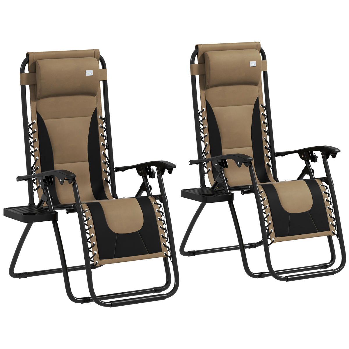 Outsunny 2 Pcs Zero Gravity Lounger Folding Recliner Chair W/ Cup Holder