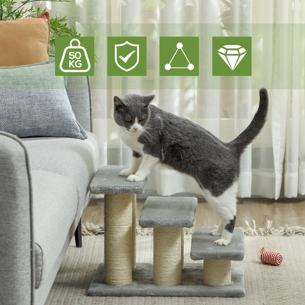 PawHut Cat Steps 3 Stairs Deluxe Pet Portable Easy Climb Assistance Lightweight - Picture 11 of 13