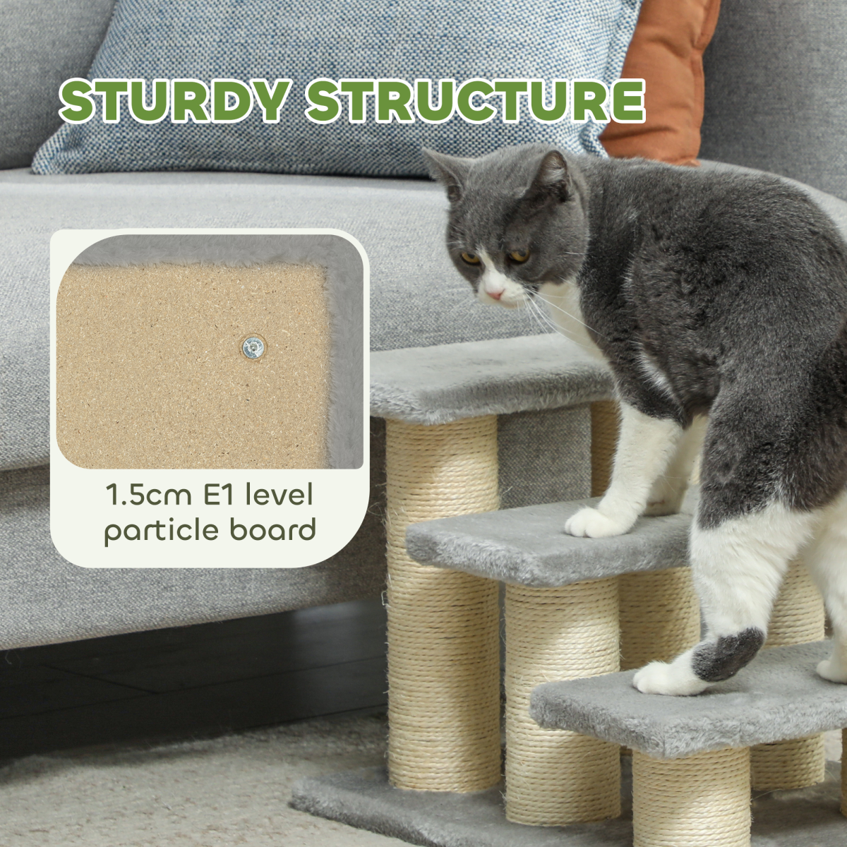 PawHut Cat Steps 3 Stairs Deluxe Pet Portable Easy Climb Assistance Lightweight - Picture 12 of 13