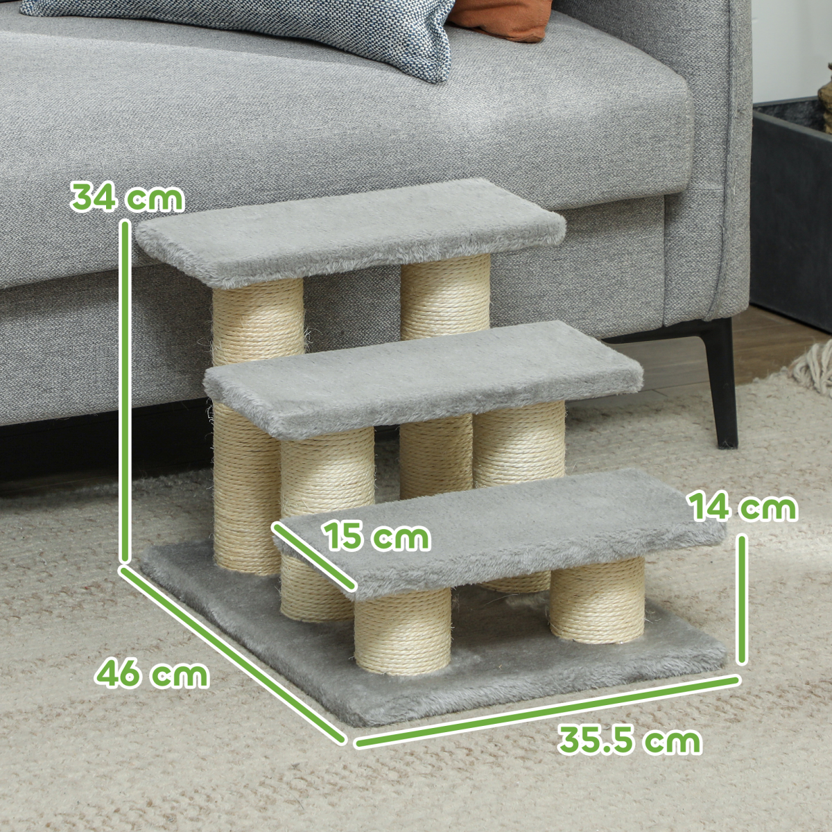 PawHut Cat Steps 3 Stairs Deluxe Pet Portable Easy Climb Assistance Lightweight - Picture 13 of 13