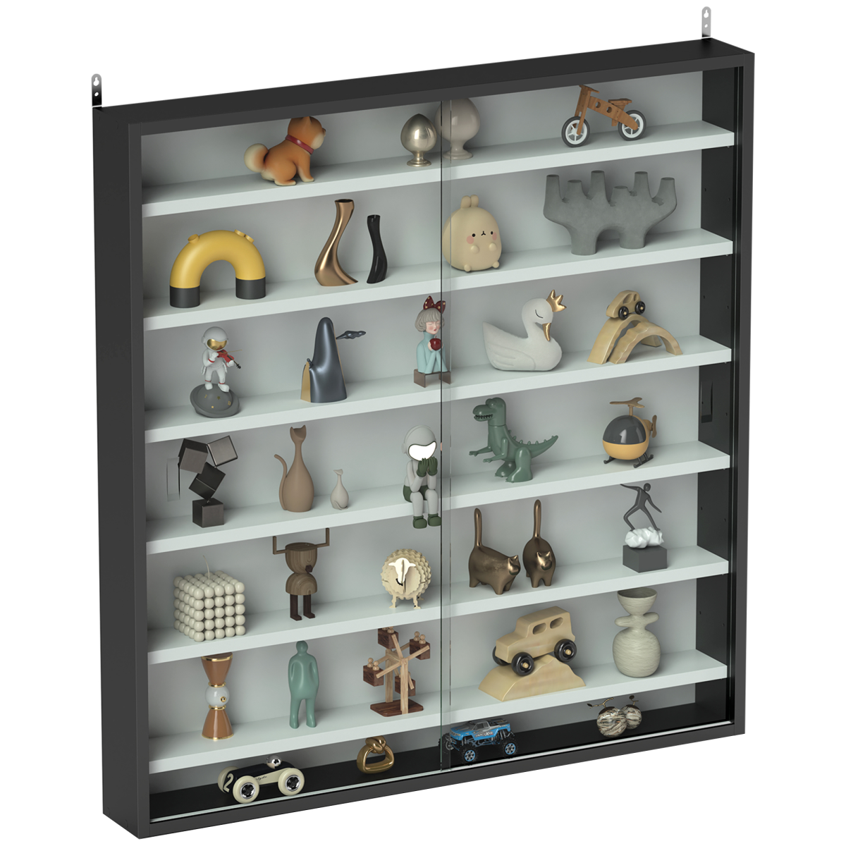 Homcom 7-Tier Wall Display Cabinet W/ Shelves Glass Doors, Black And White