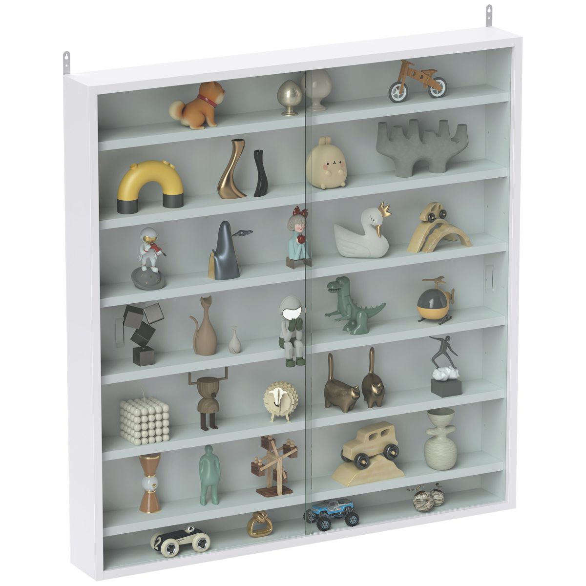 Homcom 7-Tier Wall Display Cabinet W/ Shelves Glass Doors, White