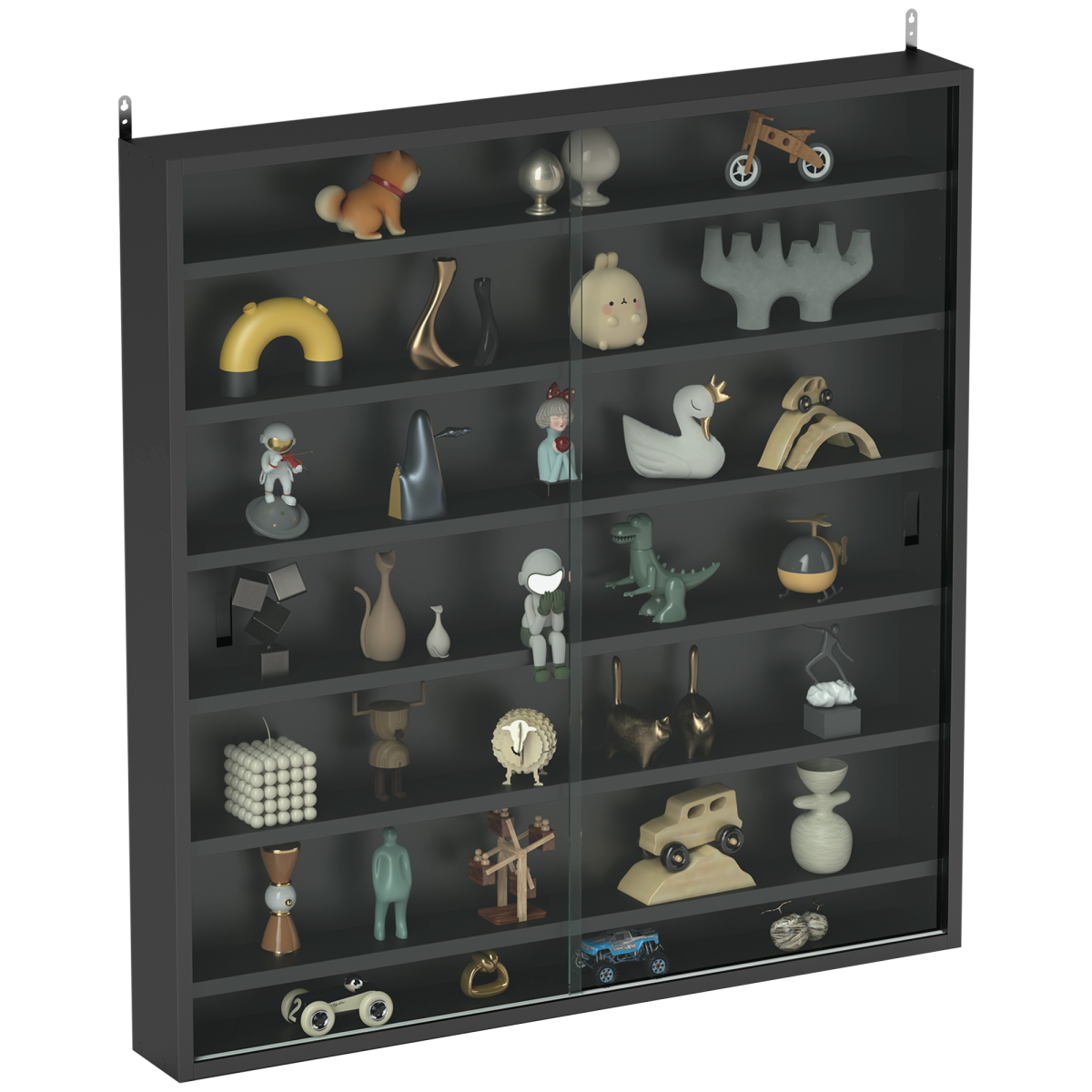 Homcom 7-Tier Wall Display Cabinet W/ Shelves Glass Doors, Black