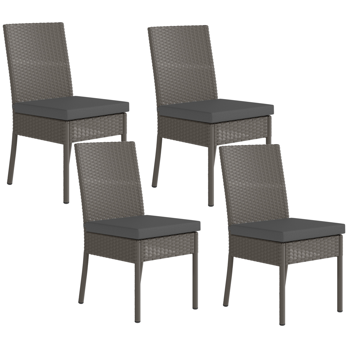 Outsunny 4 Pcs Rattan Garden Chairs With Cushion, Wicker Dining Chairs, Grey