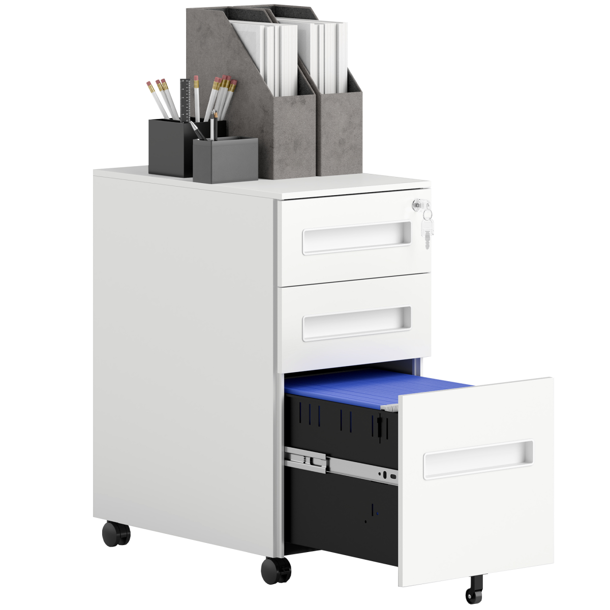 Vinsetto Lockable Mobile Filing Cabinet W/ 3 Drawers 30 X 43.5 X 60 Cm White