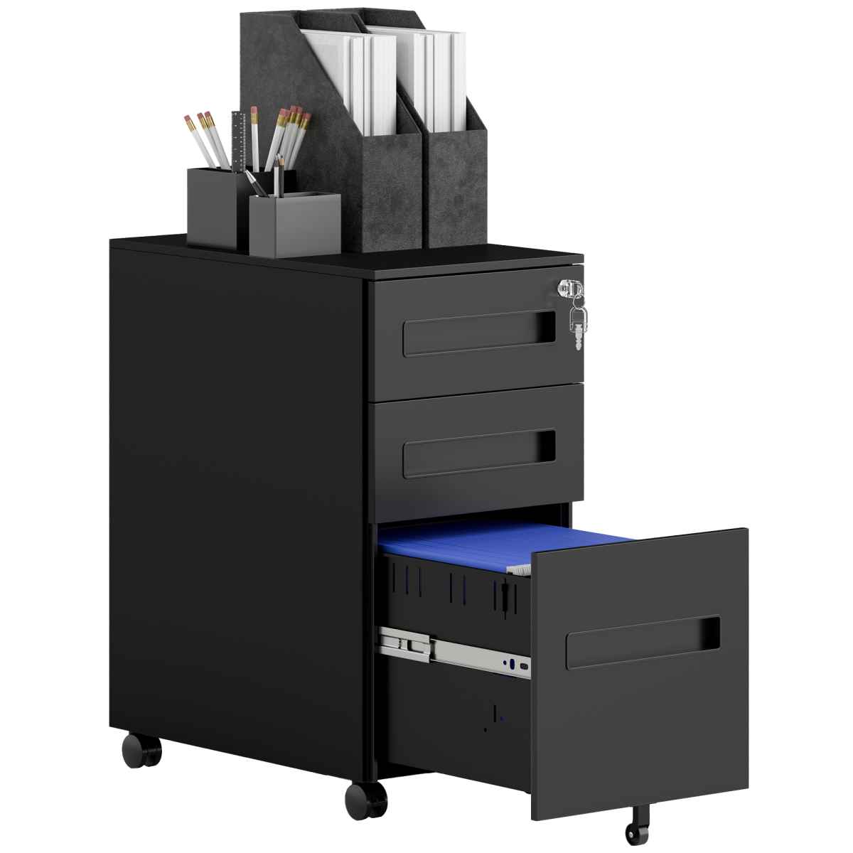 Vinsetto Lockable Mobile Filing Cabinet W/ 3 Drawers 30 X 43.5 X 60 Cm Black