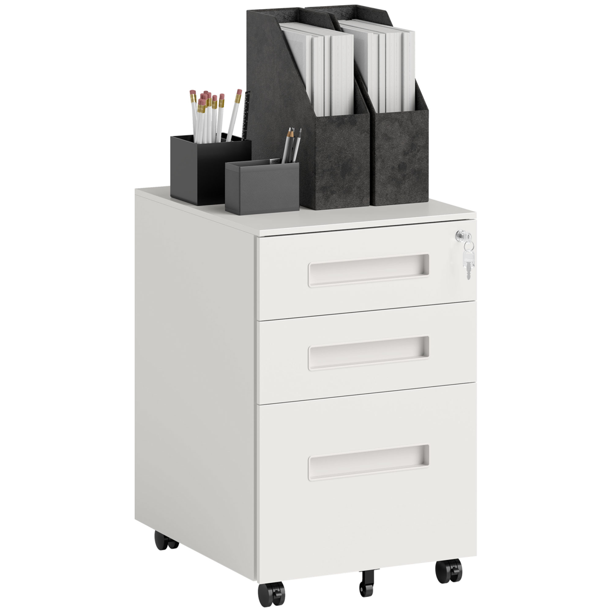 Vinsetto Lockable Mobile Filing Cabinet W/ 3 Drawers 39 X 48 X 60 Cm White