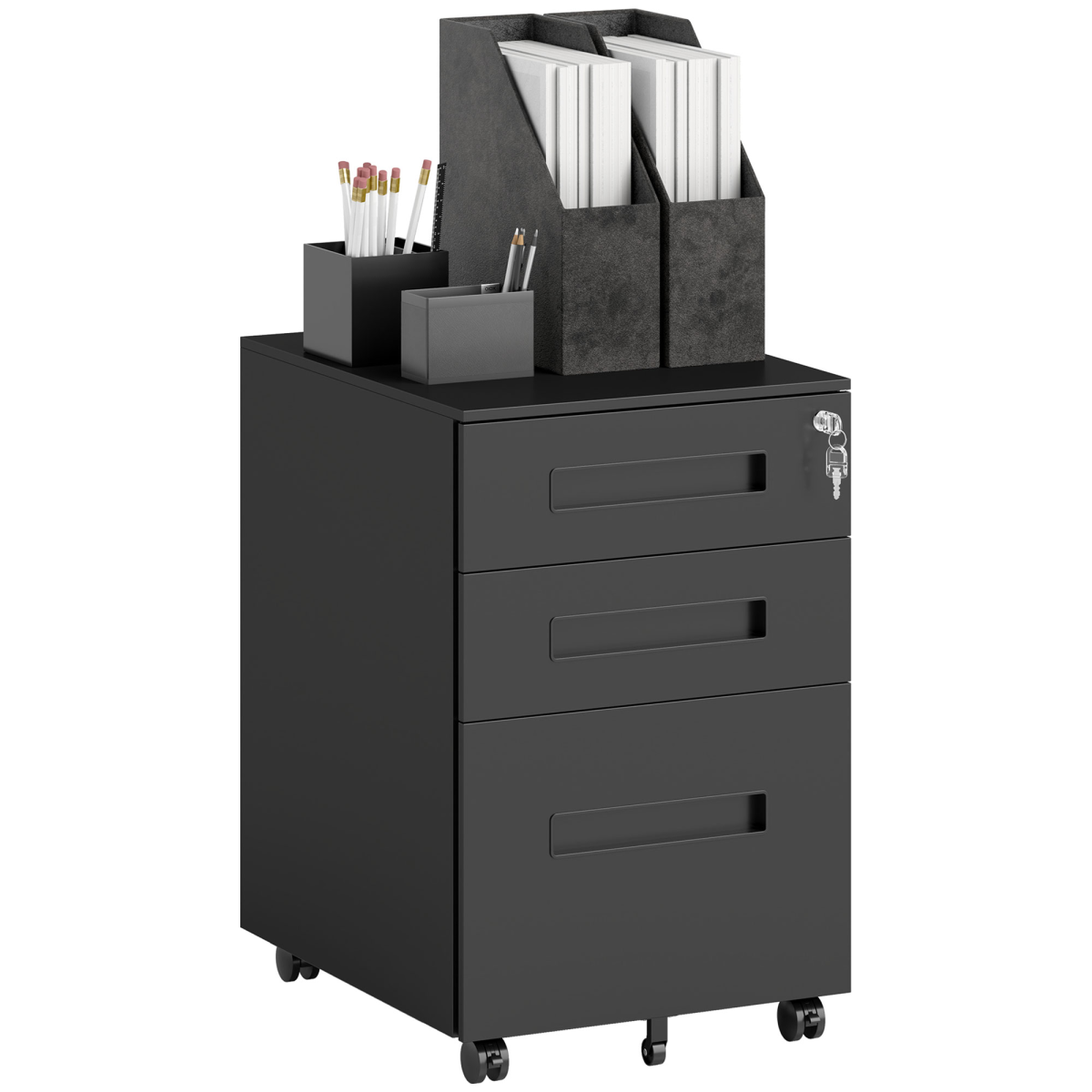 Vinsetto Lockable Mobile Filing Cabinet W/ 3 Drawers 39 X 48 X 60 Cm Black