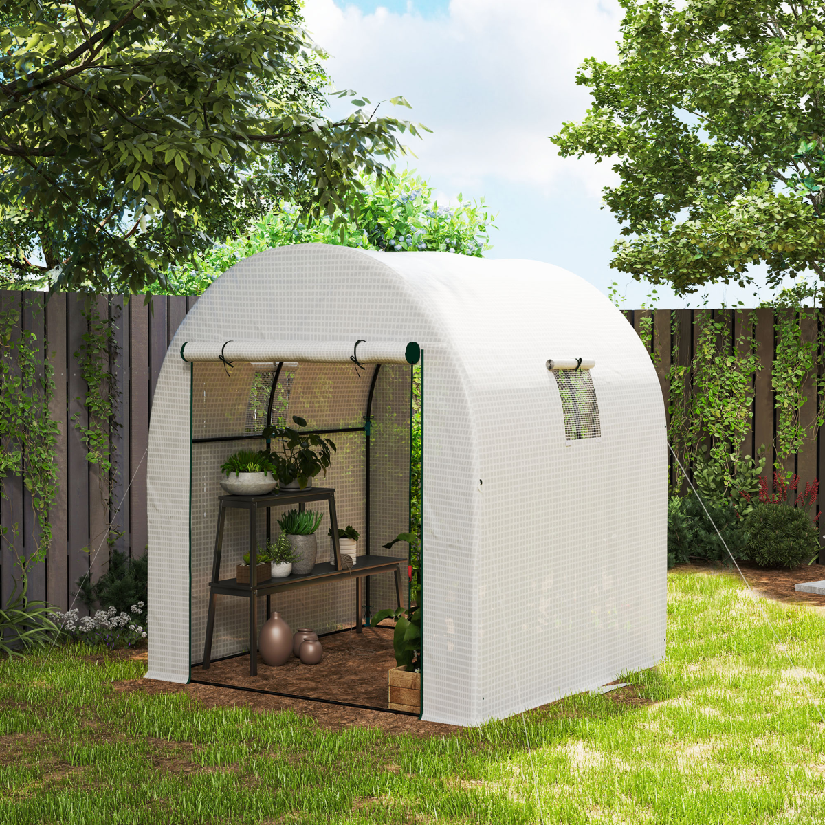 Outsunny 1.8 x 1.8 x 2m Polytunnel Greenhouse with Doors and Mesh Windows - Produktbild 2