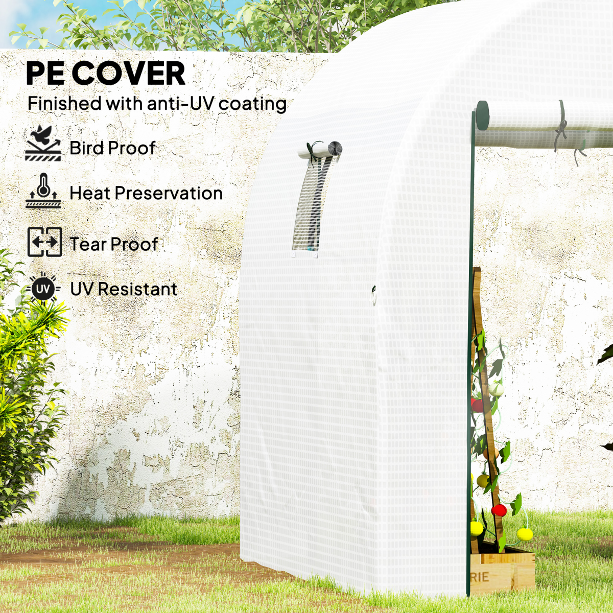 Outsunny 1.8 x 1.8 x 2m Polytunnel Greenhouse with Doors and Mesh Windows - Produktbild 3
