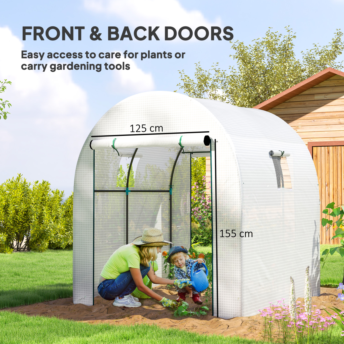 Outsunny 1.8 x 1.8 x 2m Polytunnel Greenhouse with Doors and Mesh Windows - Produktbild 4