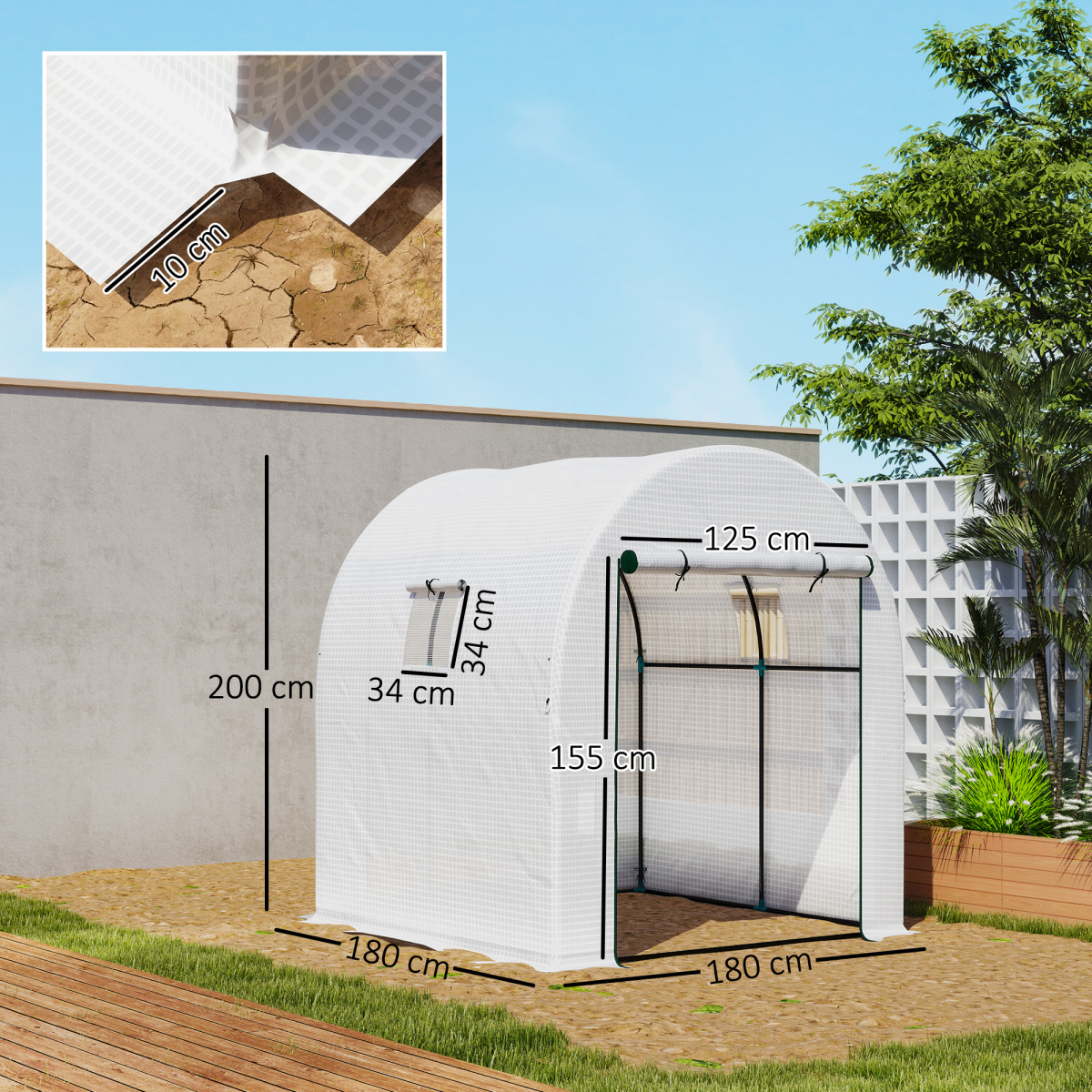 Outsunny 1.8 x 1.8 x 2m Polytunnel Greenhouse with Doors and Mesh Windows - Produktbild 5