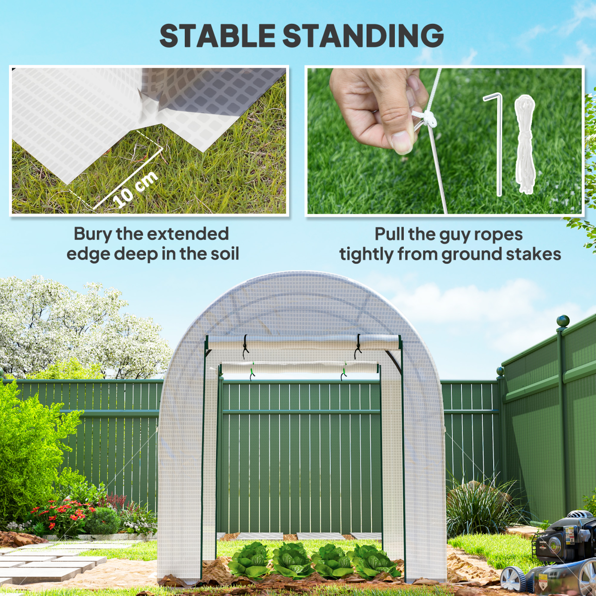 Outsunny 1.8 x 1.8 x 2m Polytunnel Greenhouse with Doors and Mesh Windows - Produktbild 7