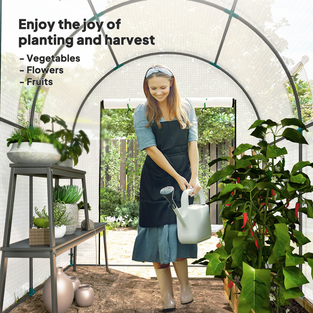 Outsunny 1.8 x 1.8 x 2m Polytunnel Greenhouse with Doors and Mesh Windows - Produktbild 8