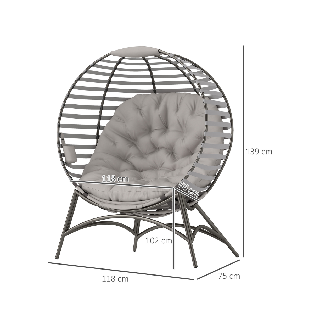 Outdoor Egg Chair Foldable Garden Lounge Chair with Cushion Grey Patio Seat - Produktbild 5
