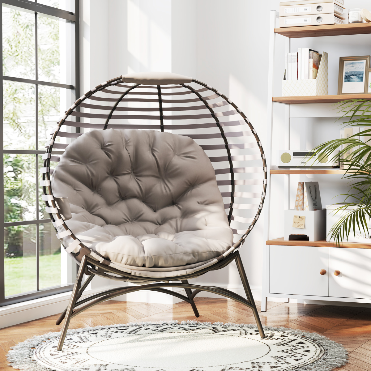 Outdoor Egg Chair Foldable Garden Lounge Chair with Cushion Grey Patio Seat - Produktbild 8
