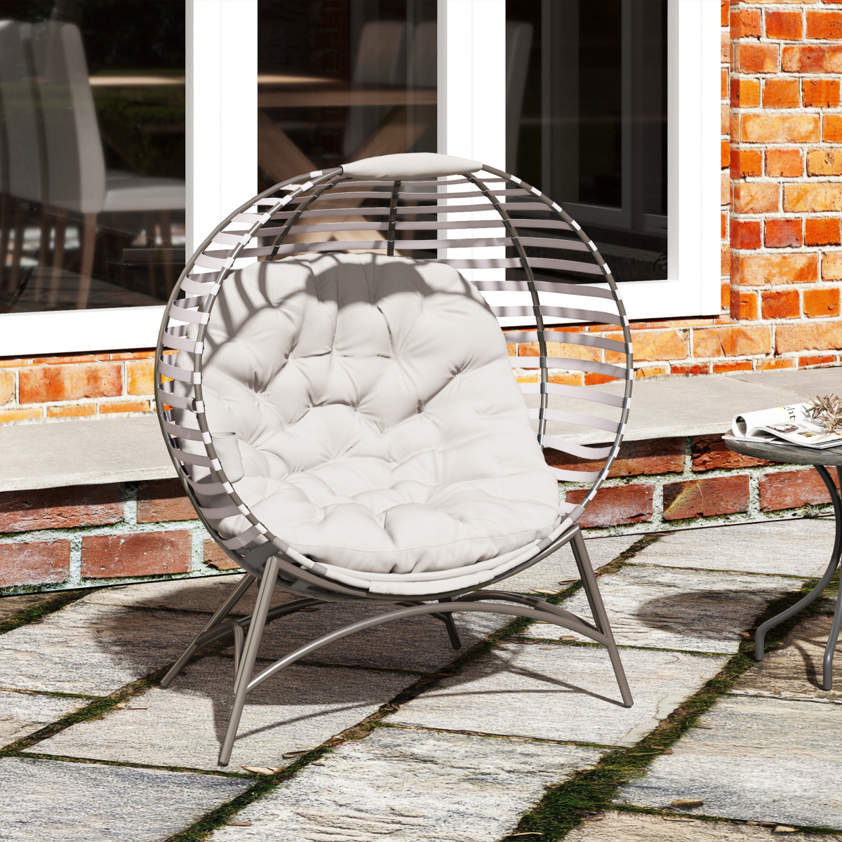 Outdoor Egg Chair Foldable Garden Lounge Chair with Cushion Grey Patio Seat