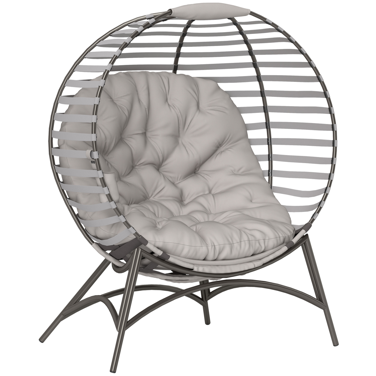 Outdoor Egg Chair Foldable Garden Lounge Chair with Cushion Grey Patio Seat