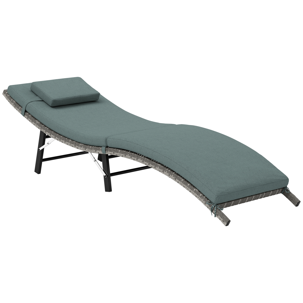 Outsunny Folding Rattan Sun Lounger With Cushion And Pillow, Mixed Grey