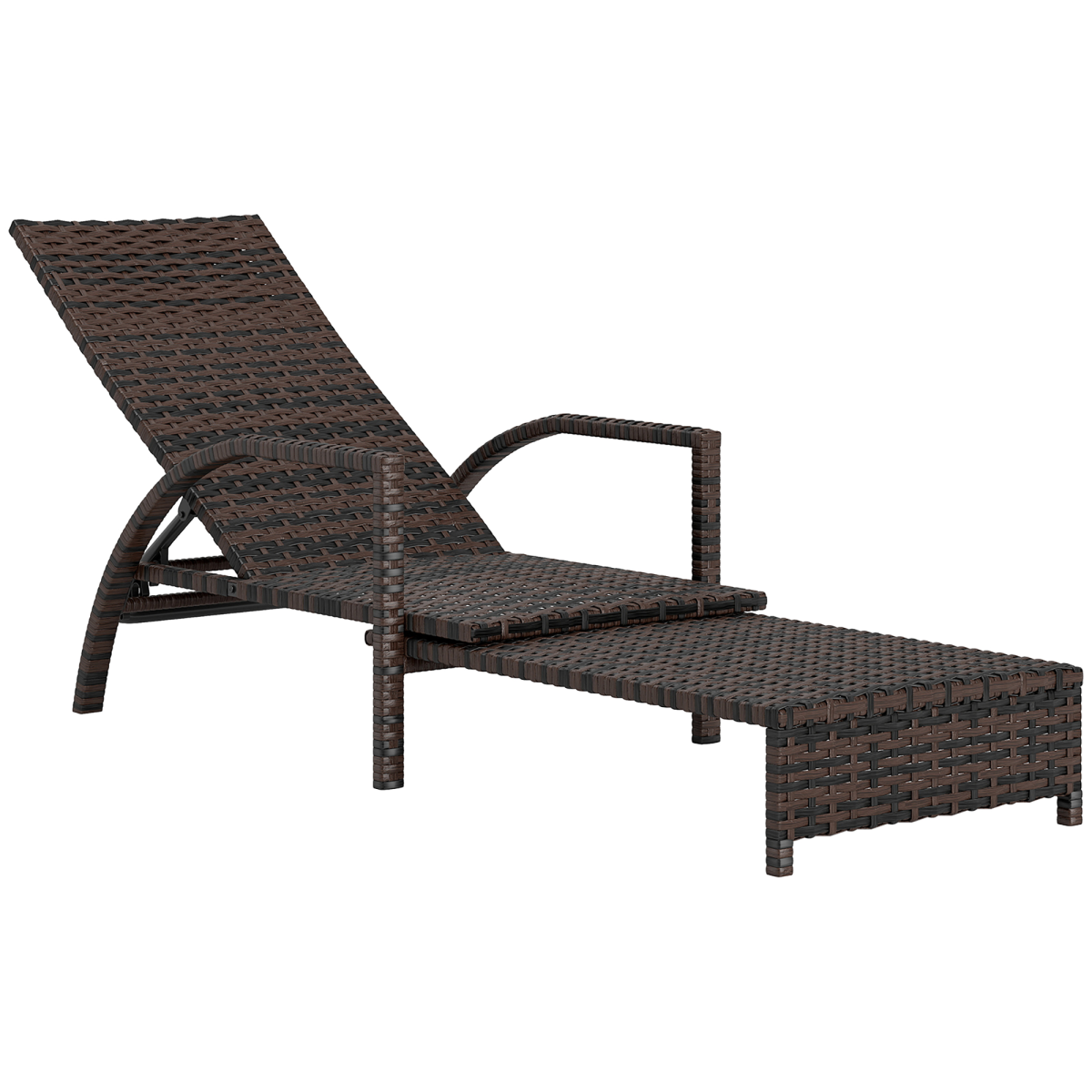 Outsunny Pe Rattan Sun Lounger With 4-Level Adjustable Backrest, Mixed-Brown