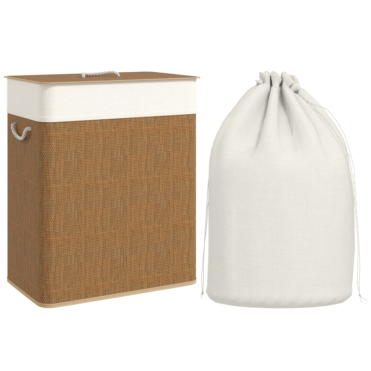 Homcom 100l Laundry Basket With Lid, Washing Basket For Bathroom, Brown