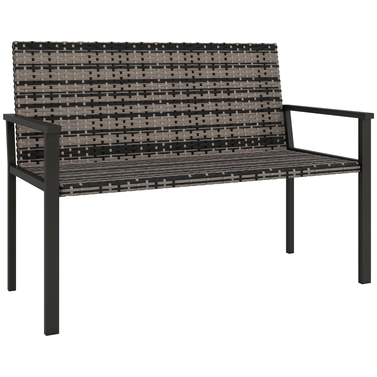 Outsunny Rattan Garden Bench Loveseat With Quick-Drying Padding, Mixed Grey