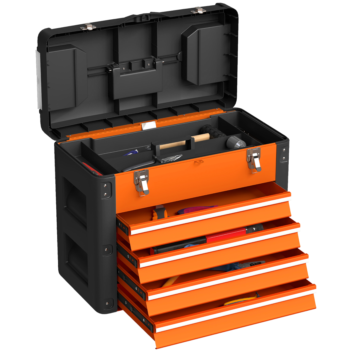 Homcom 4 Drawers Large Tool Box, Steel Toolbox With Handle, Orange