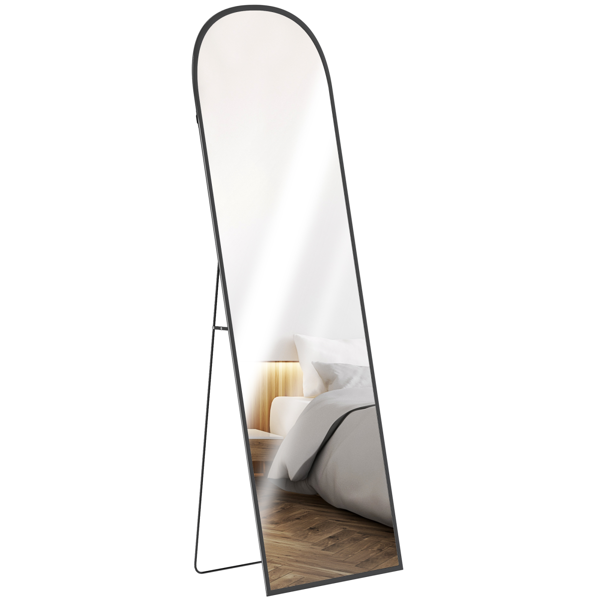 Homcom Full Length Mirror With Aluminium Alloy Frame Hanging Or Leaning Black