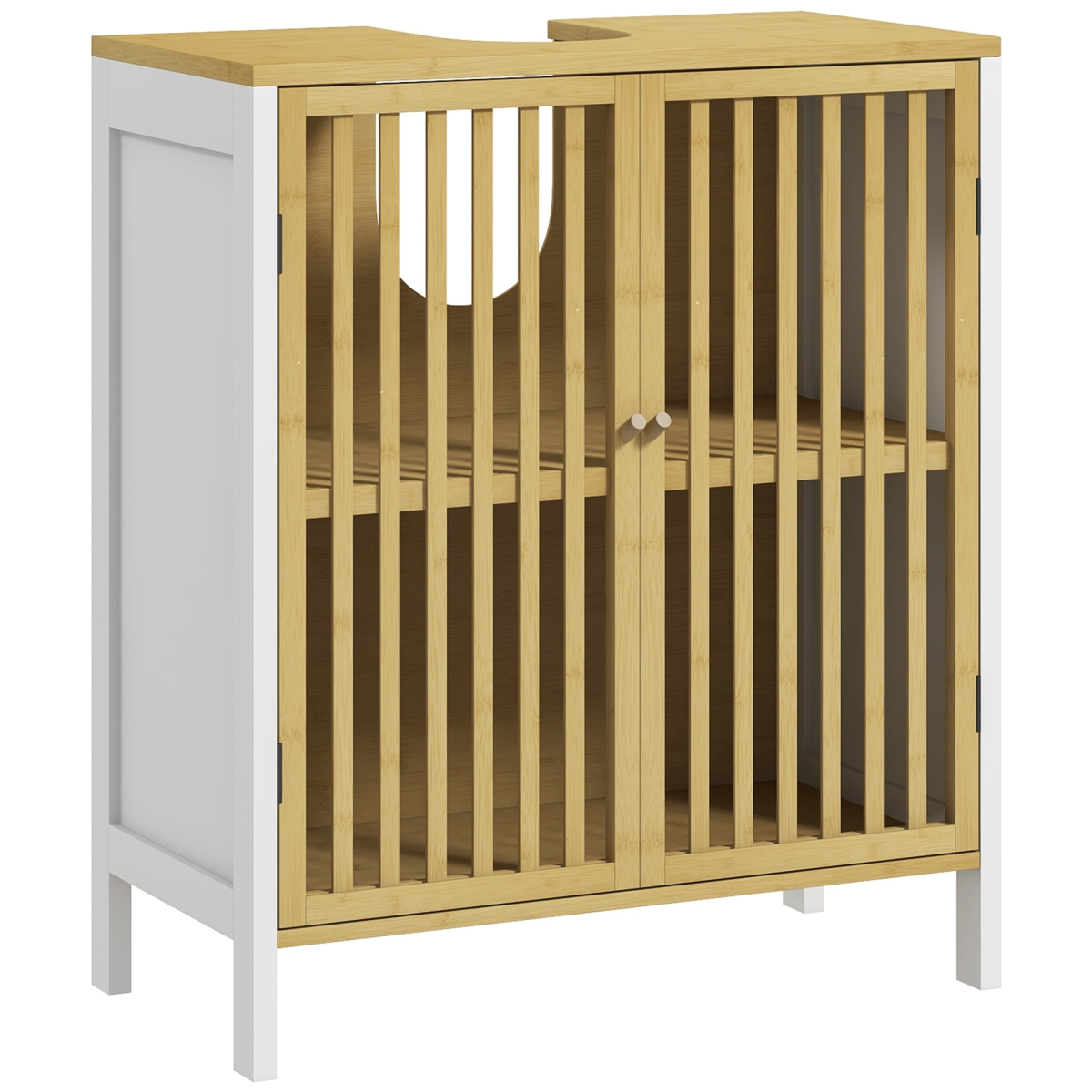 Under Sink Bathroom Cabinet, Bamboo Sink Storage Cabinet Slat Doors HOMCOM - Picture 11 of 20