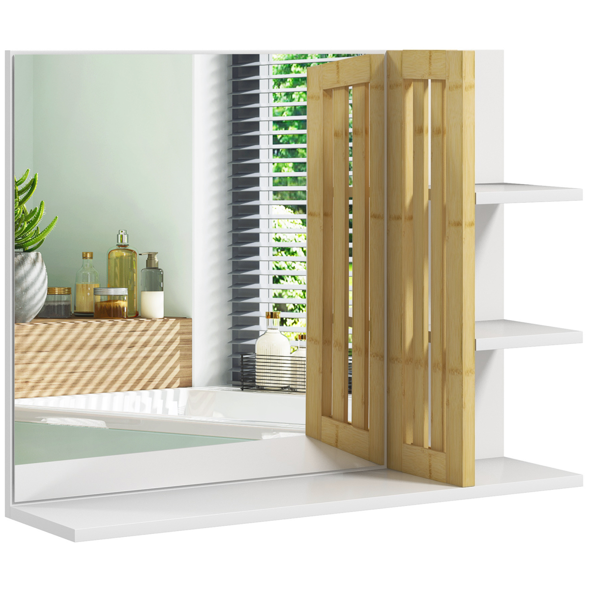 HOMCOM Bathroom Mirror Wall Mount Vanity Mirror with 4 Storage Shelves - Picture 12 of 20