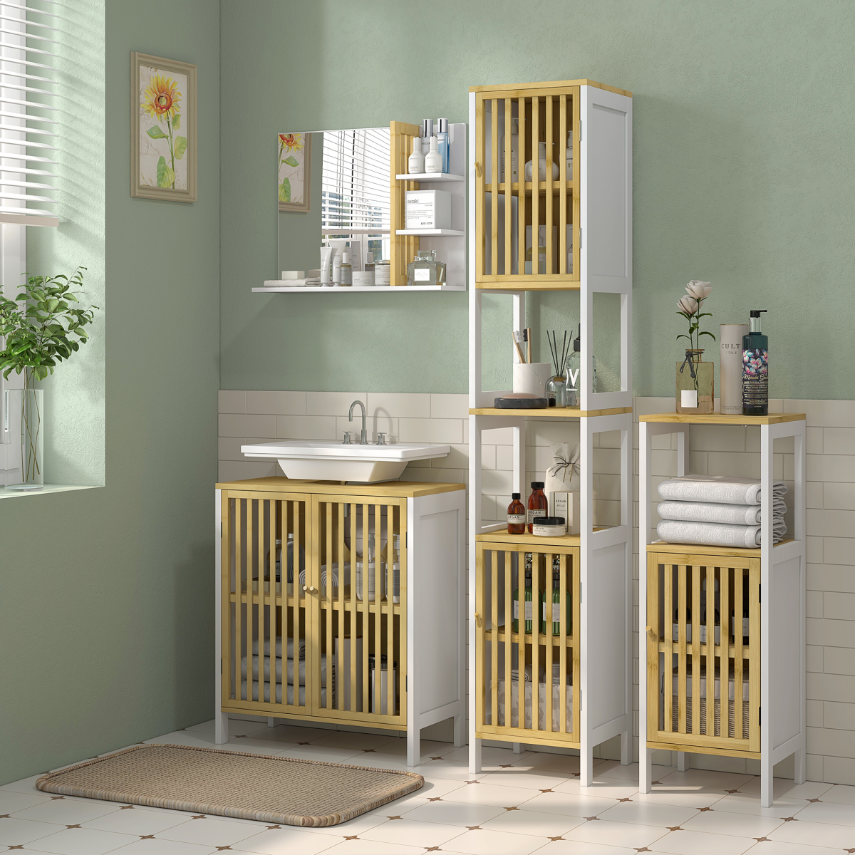 HOMCOM Bathroom Mirror Wall Mount Vanity Mirror with 4 Storage Shelves - Picture 13 of 20