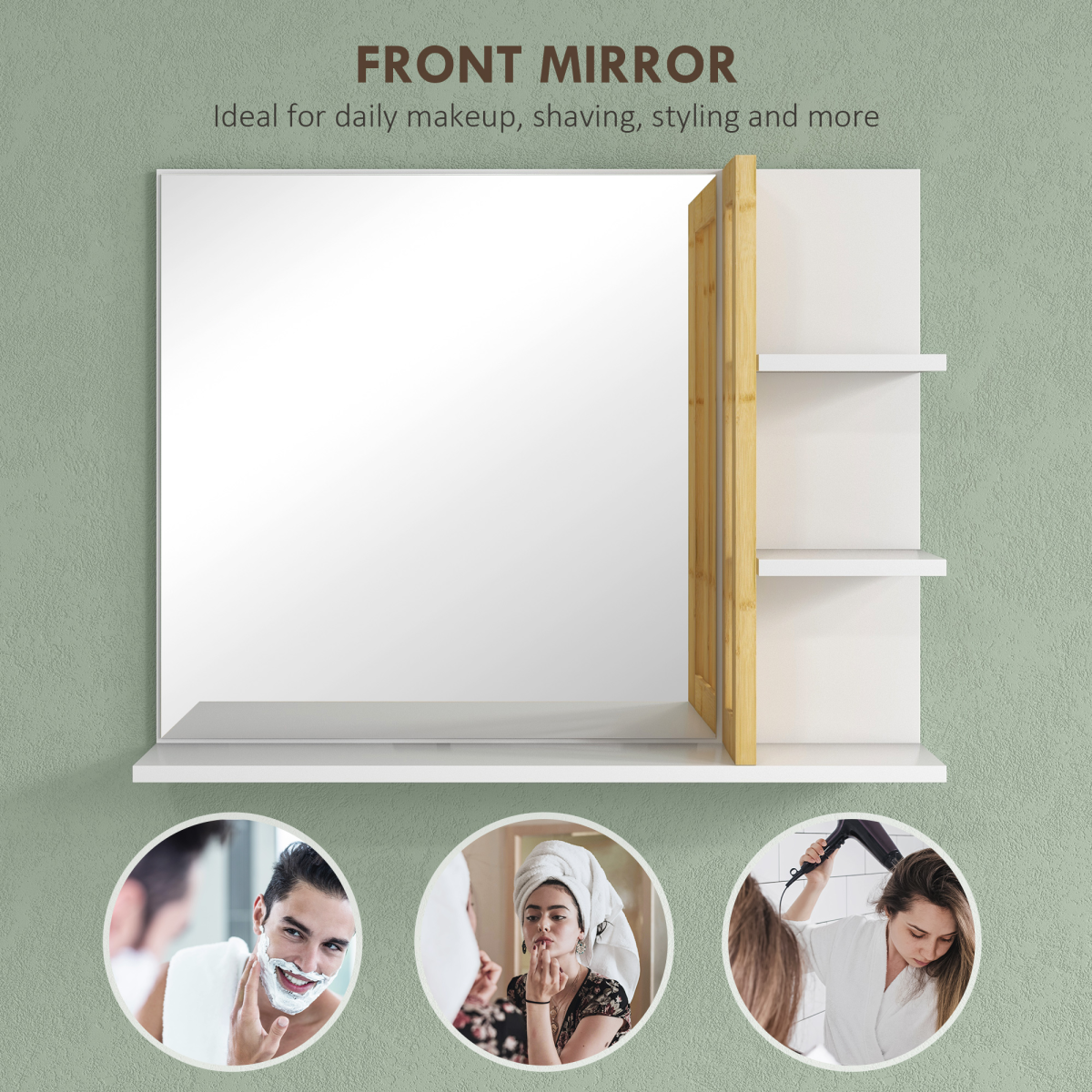 HOMCOM Bathroom Mirror Wall Mount Vanity Mirror with 4 Storage Shelves - Picture 15 of 20