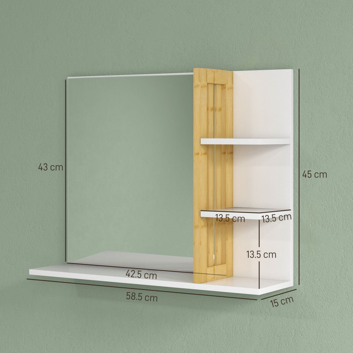 HOMCOM Bathroom Mirror Wall Mount Vanity Mirror with 4 Storage Shelves - Picture 16 of 20