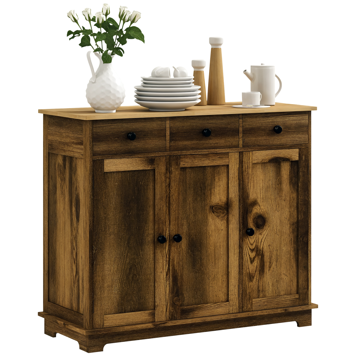 Homcom Sideboard Buffet Cabinet With Storage Cabinets And Drawers Brown