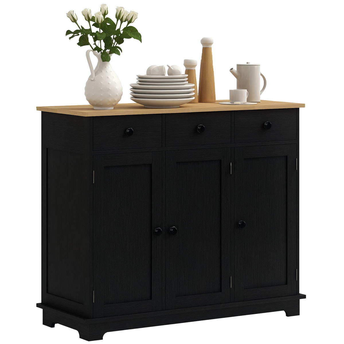 Homcom Sideboard Buffet Cabinet With Storage Cabinets And Drawers Black